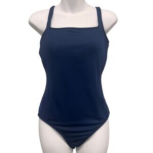 Polo Ralph Lauren Navy Blue One Piece Swimsuit Scoop Back Padded Size L Navy